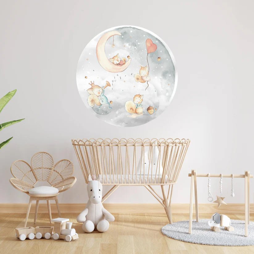 Vinilo Infantil Círculo Mundo ardillas Sueños de Cigüeña - Nanetes